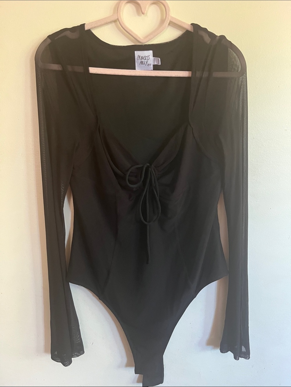 Princess Polly Black Sheer Tie-Front Long Sleeve Bodysuit